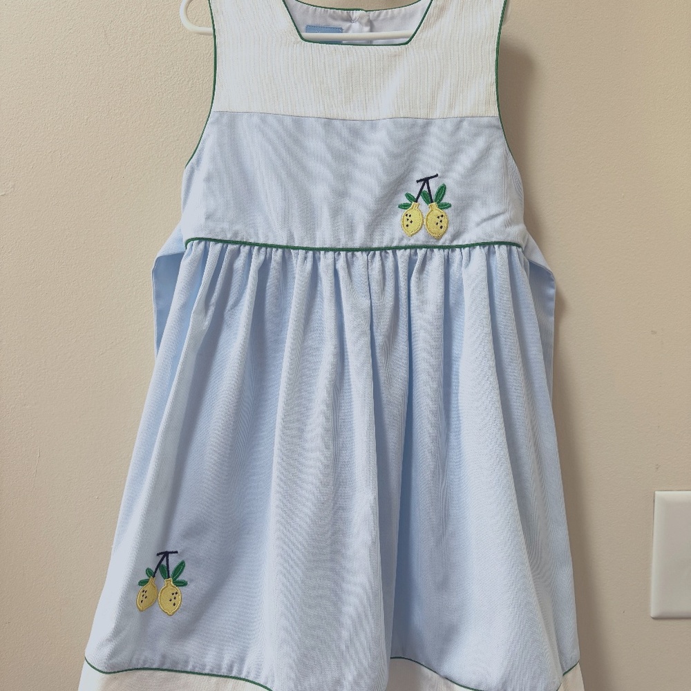 Sleeveless Easter Dress with Lemon Embroidery and Sash